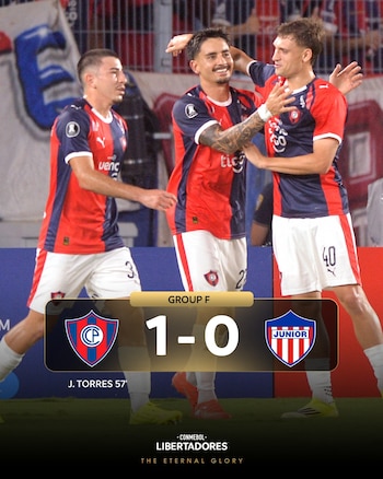 Cerro Porteño venció de local 1-0 a Junior de Barranquilla y se ubica segundo en el grupo F. - créditos: Conmebol