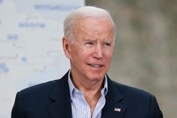 U.S. President Joe Biden speaks during a briefing on humanitarian efforts for Ukraine, at Rzeszow-Jasionka Airport, in Jasionka, near Rzeszow, Poland, March 25, 2022. REUTERS/Evelyn Hockstein