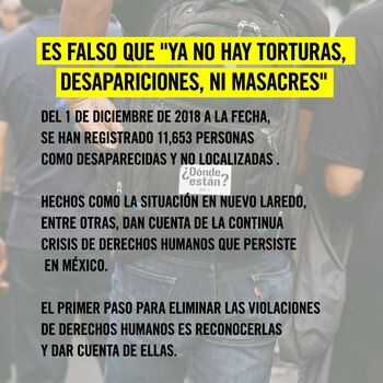 Del primero de diciembre de 2018 a la fecha, se han registrado 11,653 personas desaparecidas y no localizadas, según AI (Foto: Twitter@AIMexico)