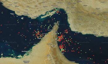 Así está la circulación por el estrecho de Ormuz este 17 de agosto, según Marine Traffic (Captura de la agencia Reuters)