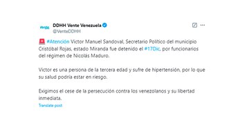 Vente Venezuela denunció la detención