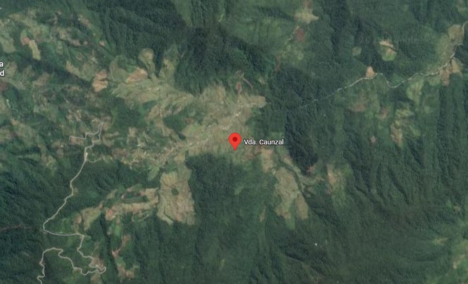 La vereda Caunzal, en Antioquia, está en medio de una zona montañosa, alejada de cabeceras municipales, propicia para las tormentas eléctricas - crédito captura de pantalla Google Maps