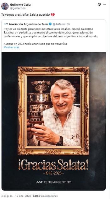 El posteo de Guillermo Coria