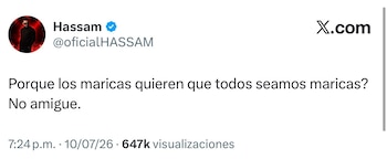La publicación de Hassam en X desata una polémica por expresiones contra la comunidad LGBTIQ+ - crédito @oficialHASSAM/X