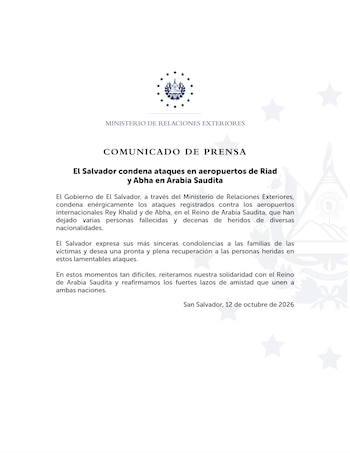 El Salvador expresa sus más sinceras condolencias a las familias de las víctimas”, señaló el texto oficial. El organismo agregó que desea “una pronta y plena recuperación a las personas heridas en estos lamentables ataques”.