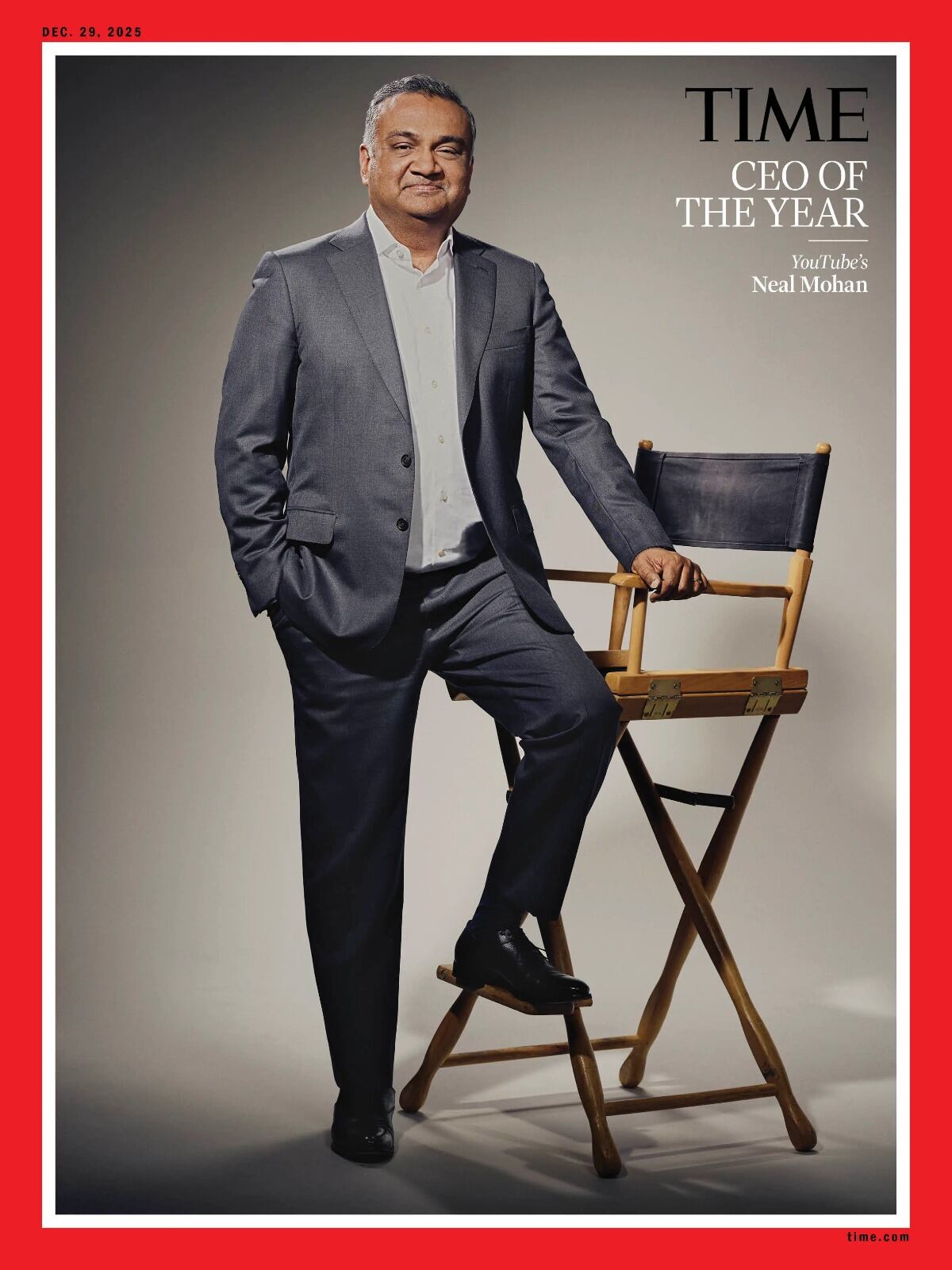 Neal Mohan fue reconocido como CEO del año 2025 por TIME por su liderazgo en la transformación de YouTube y la economía digital global (Portada de TIME)