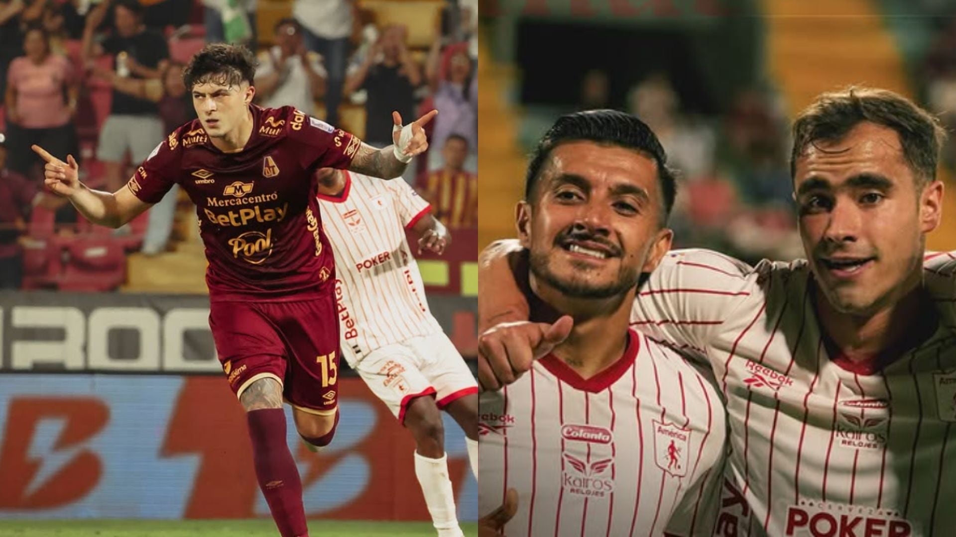 Santiago Aguayo anotó el gol para Deportes Tolima. Yeison Guzmán lo hizo para América de Cali, en el compromiso que tuvo como resultado 1-1 - crédito @cdtolima @americadecali/Instagram