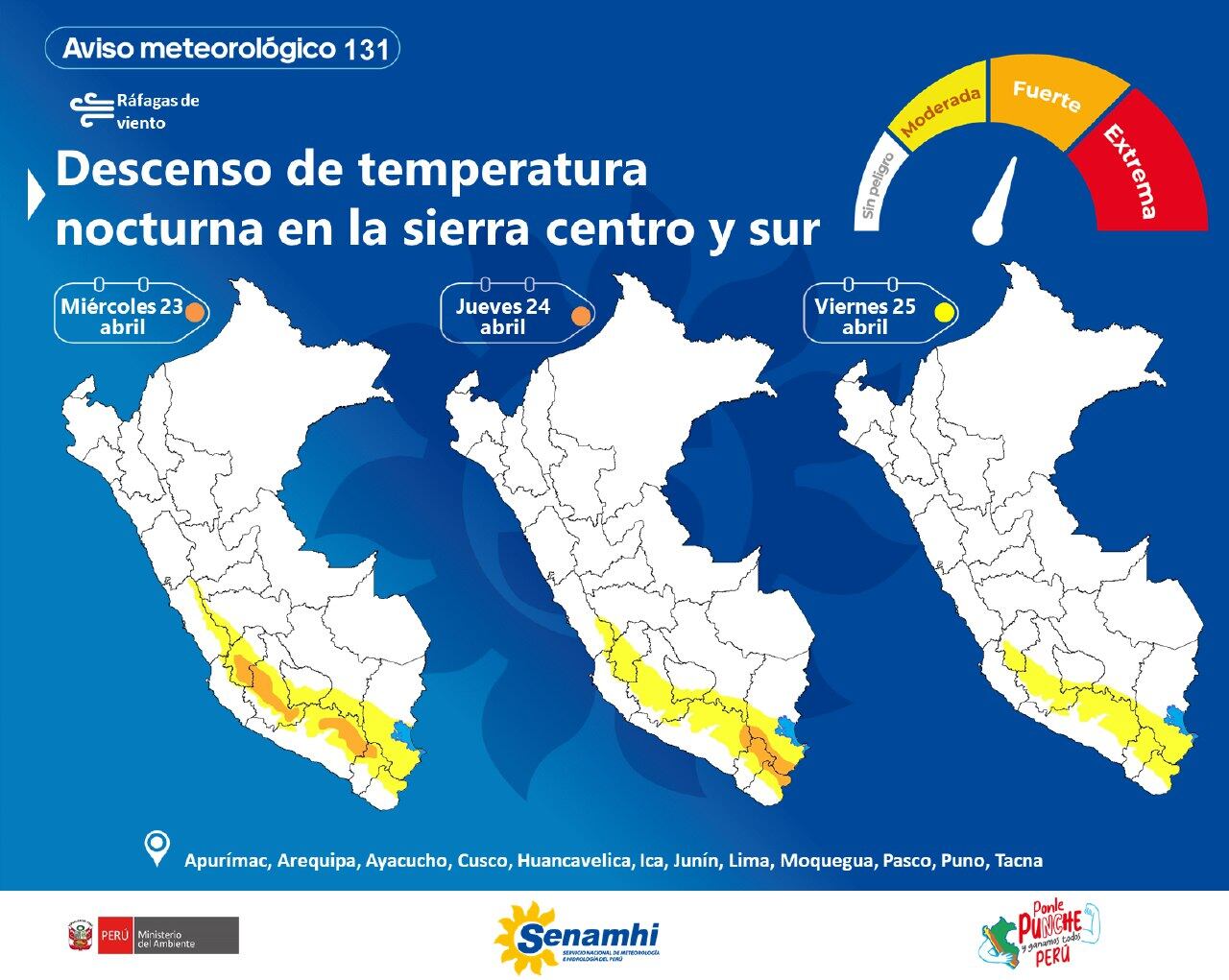 Aviso meteorológico del Senamhi.