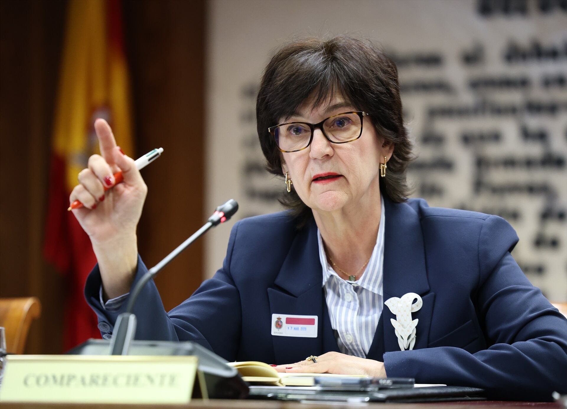 La presidenta de la CNMC, Cani Fernández Vicién, durante su comparecencia en el Senado, a 17 de marzo de 2026, en Madrid (España). (Marta Fernández / Europa Press)