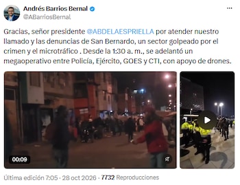 Andrés Barrios destacó operativo de seguridad en San Bernardo contra el microtráfico - crédito @ABarriosBernal/X