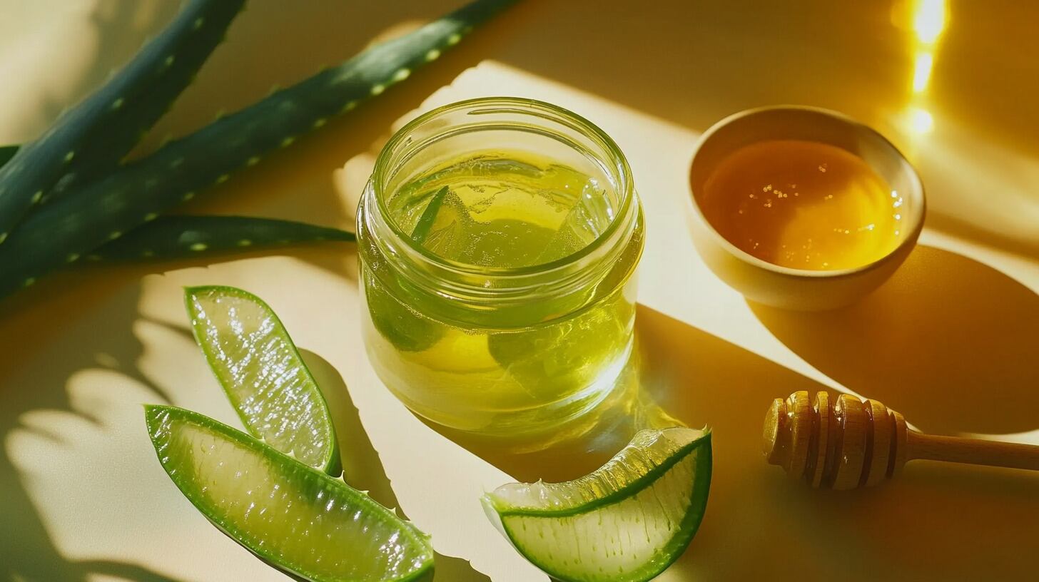 La combinación de aloe vera y miel de abeja es popular en remedios caseros, presentada aquí en frascos artesanales. – (Imagen Ilustrativa Infobae)