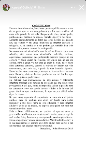 Comunicado de Christian Cueva.