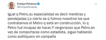Trino publicado por Enrique Peñalosa en sus redes sociales