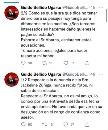 Tuits del parlamentario Guido Bellido.