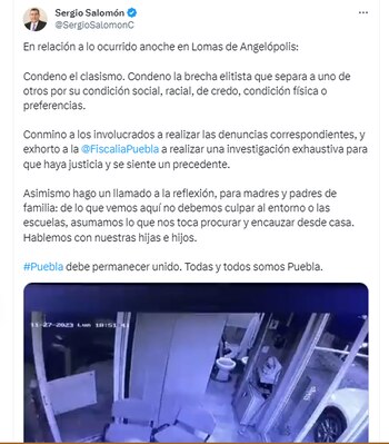 Gobernador de Puebla condena los