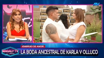 Karla Tarazona y Christian Domínguez realizan boda ancestral antes de su matrimonio civil. Captura: Magaly TV La Firme.