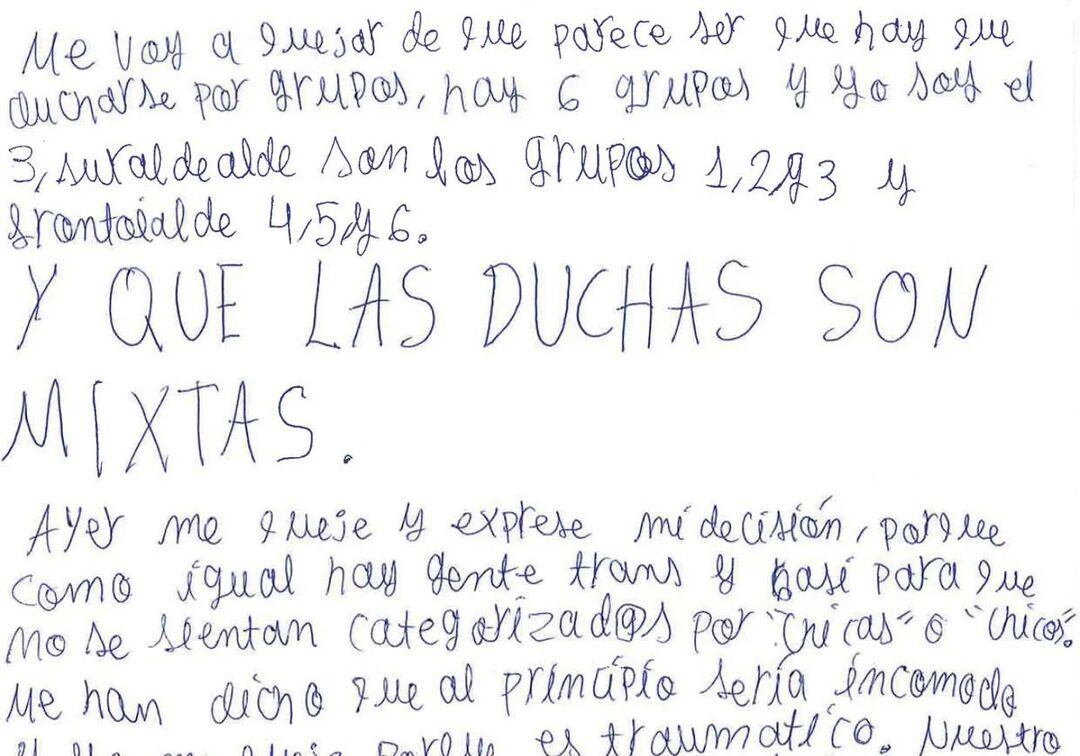 Captura de la carta de uno de los chicos desde el campamento