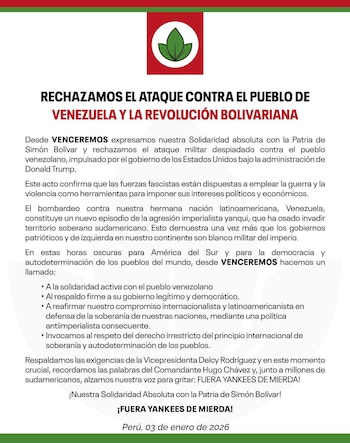 Comunicado de Venceremos, compartido por