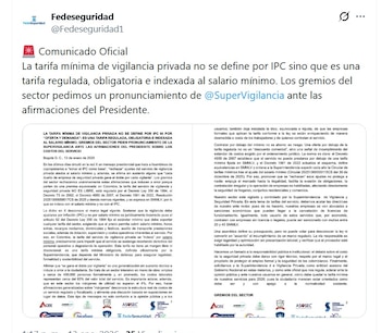 Fedeseguridad dice que la tarifa