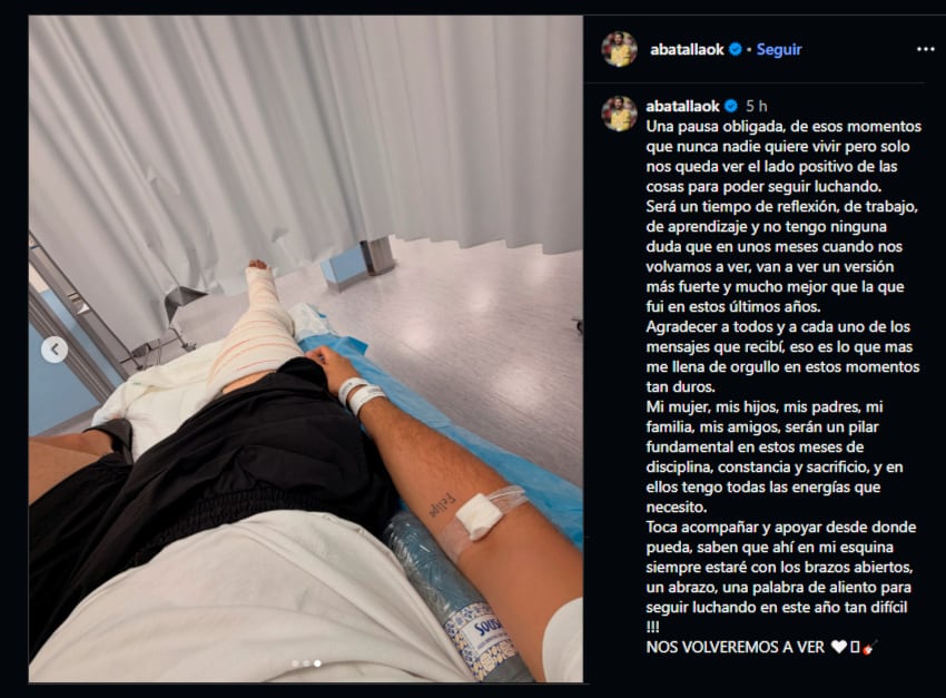 El posteo de Augusto Batalla tras la lesión que lo obligó a dejar el partido entre el Rayo Vallecano y Alavés (@abatallaok)