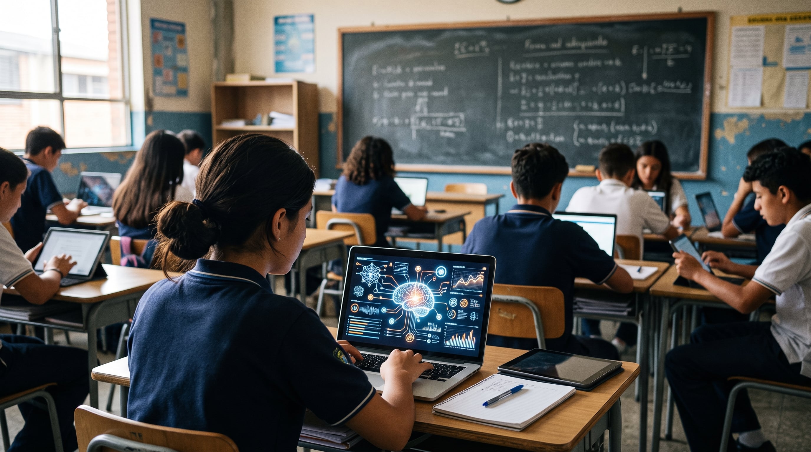 Estudiantes usan herramientas de inteligencia artificial en sus computadoras durante una clase (Imagen Ilustrativa Infobae)