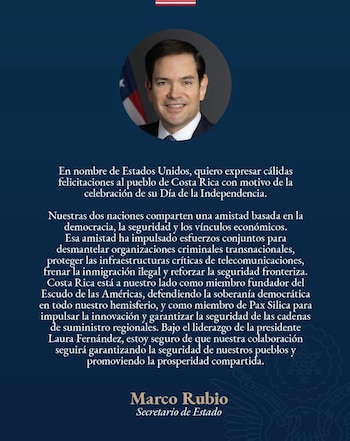 Rubio mencionó los esfuerzos conjuntos para enfrentar organizaciones criminales transnacionales y reforzar la seguridad fronteriza. Crédito: Embajada de Estados Unidos Costa Rica