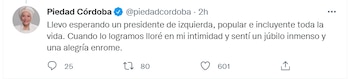 Tomado de Twitter. La senadora