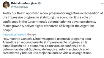 Publicación de Georgieva en X