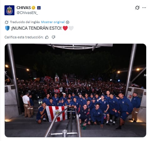 Chivas asume el papel de favorito con Campillo como portavoz de Gabriel Milito y reforzó su discurso con el mensaje “¡Nunca tendrán esto!”. (X/ @ChivasEN_)