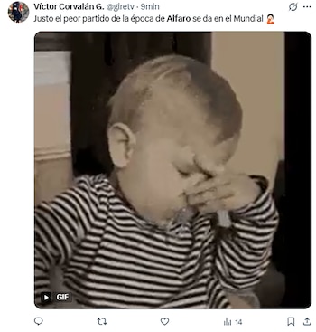 Captura de pantalla de un tuit que muestra un video con dos hombres conversando, uno con chaqueta verde y azul, el otro con chaqueta marrón