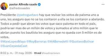 Publicación de Alfredo Saade en la que cuestionó y solicitó una revisión del escrutinio. - crédito @alfredosaadev/X