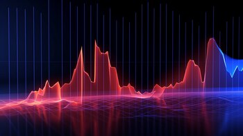 Representación visual de un gráfico de barras en tonos rojos sobre un fondo azul que simboliza la volatilidad económica durante una crisis e inflación. (Imagen ilustrativa Infobae)