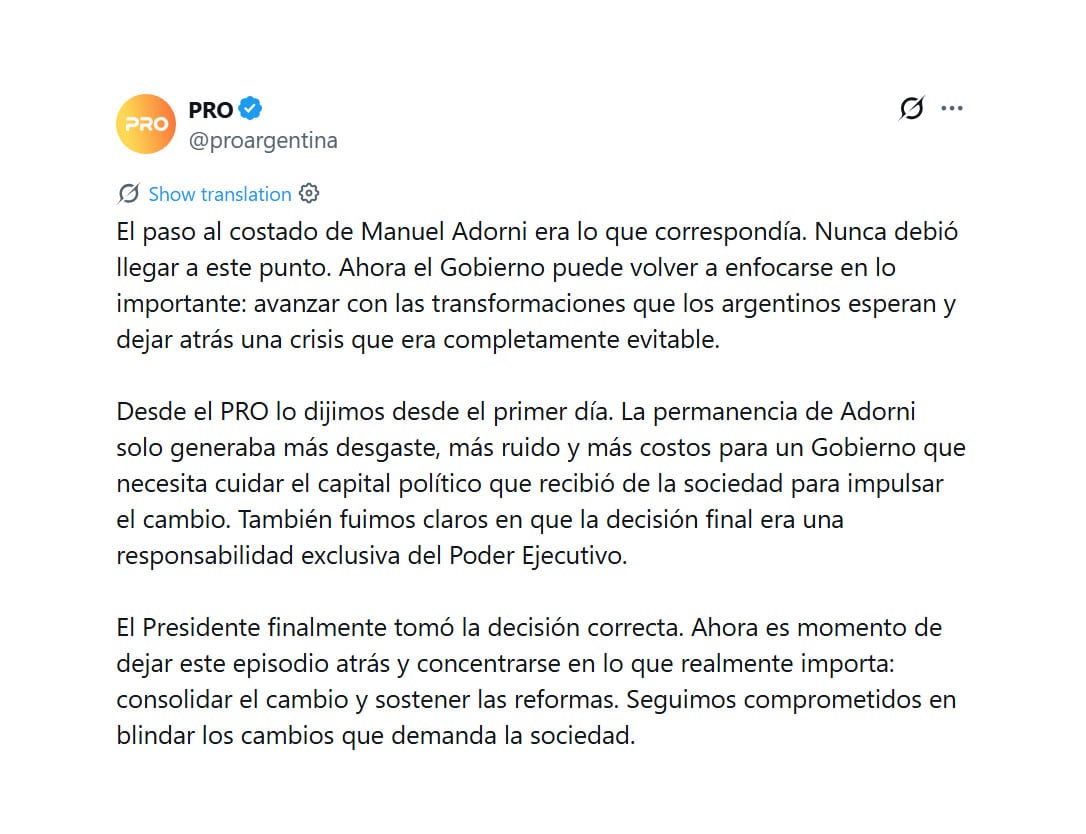 El comunicado del PRO
