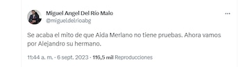 El abogado del Río Malo reaccionó a la orden de captura de la Corte Suprema de Justicia contra el exsenador Arturo Char diciendo que con esto se cae "el mito de que Aída Merlano no tiene pruebas" y que el que sigue es Alejandro Char - crédito @migueldelrioabg/X