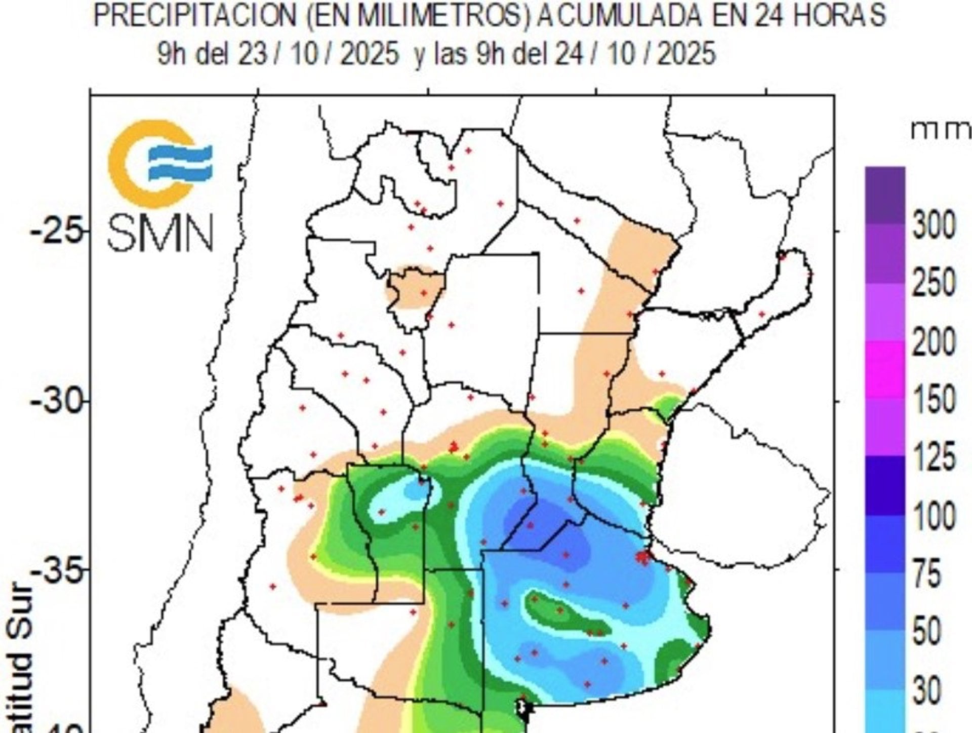 La cantidad de precipitaciones acumuladas en la provincia de Buenos Aires