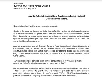 Parte de la carta enviada