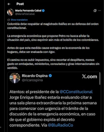 María Fernanda Cabal salió en