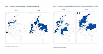 ELN y Clan del Golfo han logrado expandirse en Colombia, según datos recogidos desde 2019 - crédito @MariaFdaCabal/X