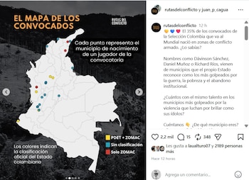 "Nombres como Dávinson Sánchez, Daniel Muñoz o Richard Ríos, vienen de municipios que el propio Estado reconoce como los más golpeados por la guerra, la pobreza y el abandono institucional", señala el informe de Rutas del Conflicto - crédito @rutasdelconflicto/IG
