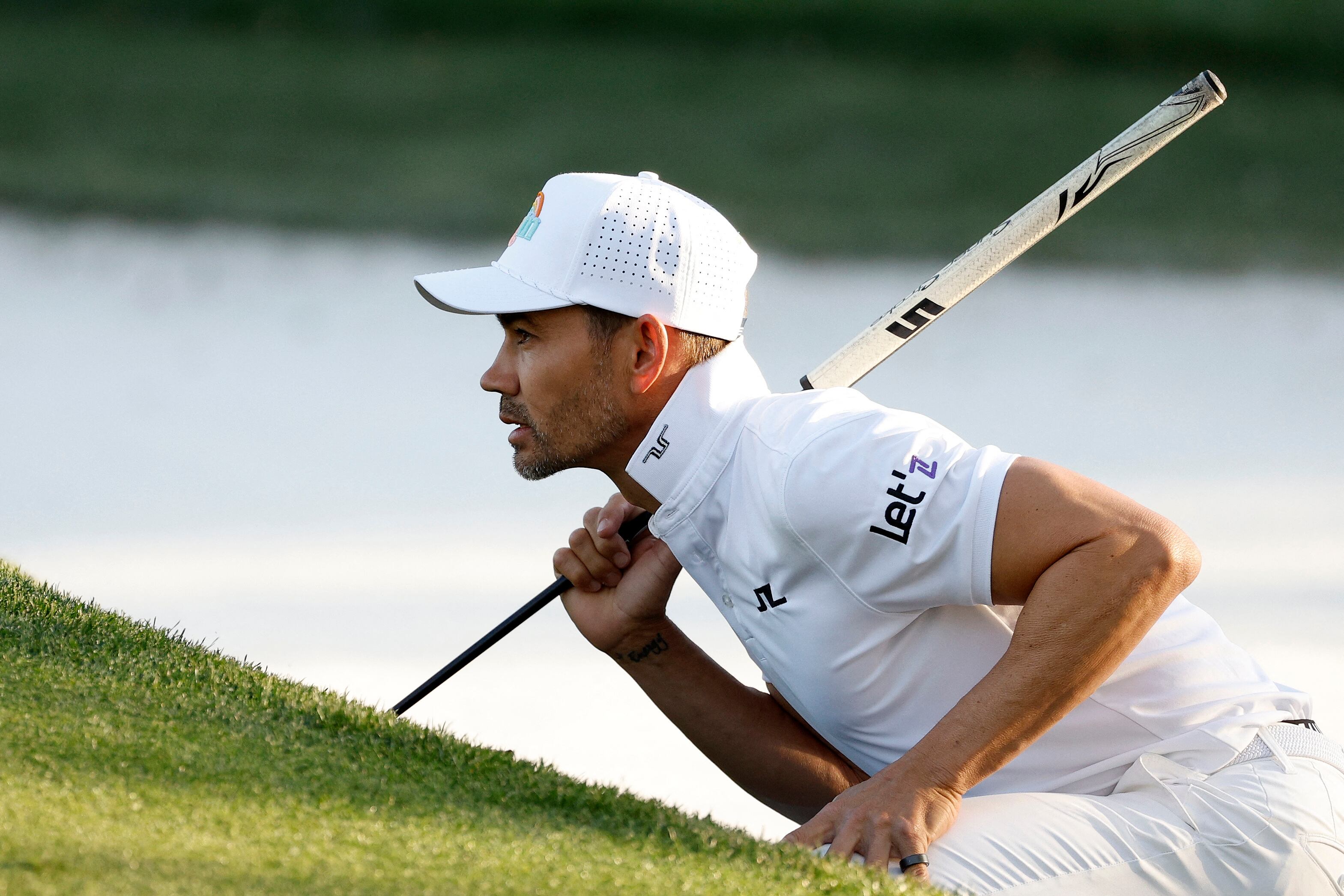 Mar 13, 2025; Ponte Vedra Beach, Florida, USA; Camilo Villegas checks out the ninth green during the first round of The Players Championship golf tournament at TPC Sawgrass. Mandatory Credit: Jeff Swinger-Imagn Images