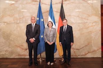 El presidente Nasry Asfura participó como expositor en una conferencia internacional sobre cambio climático celebrada en Berlín, Alemania. (Foto: Casa Presidencial)