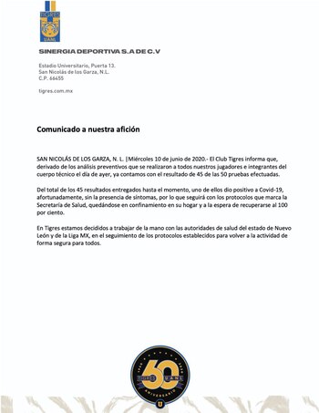 Tigres también emitió un comunicado
