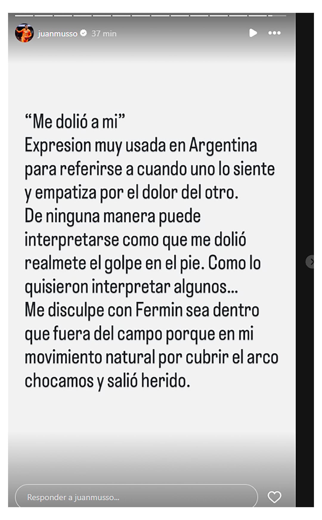 El posteo de Musso en las redes sociales