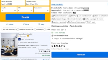 Antes de reservar en el hotel falso de Madrid. Seis noches costaban 1.764.615 pesos argentinos que equivalen a unos 1.038 euros. (Cedidas)