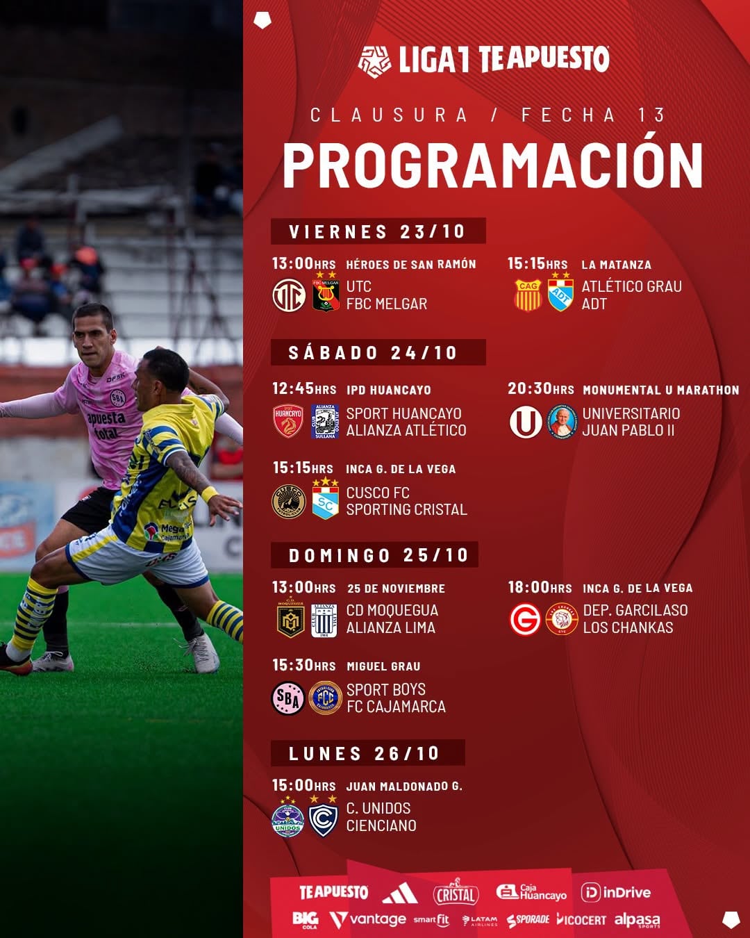 Programación de la fecha 13 del Torneo Clausura de la Liga 1 2026. - créditos: Liga 1