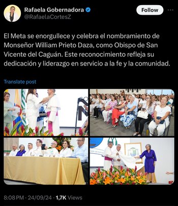 Rafaela Cortes, gobernadora del Meta,