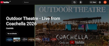 La función Multiview de YouTube Coachella permite a los asistentes virtuales seguir hasta cuatro escenarios simultáneamente desde cualquier dispositivo en México. (Captura de pantalla)
