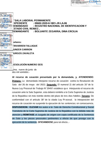 Resolución del PJ que eleva