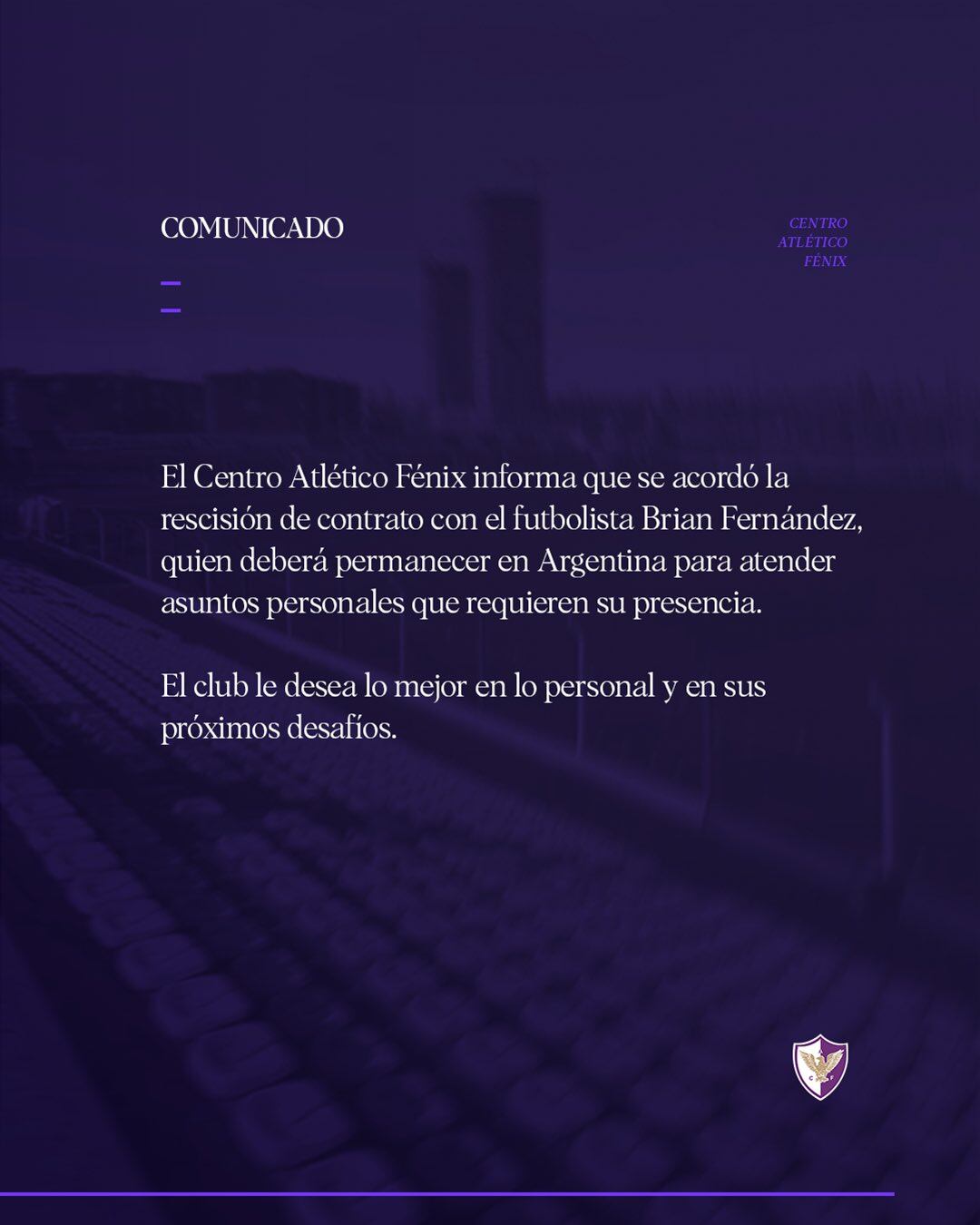 El comunicado oficial de Fénix por la situación de Brian Fernández