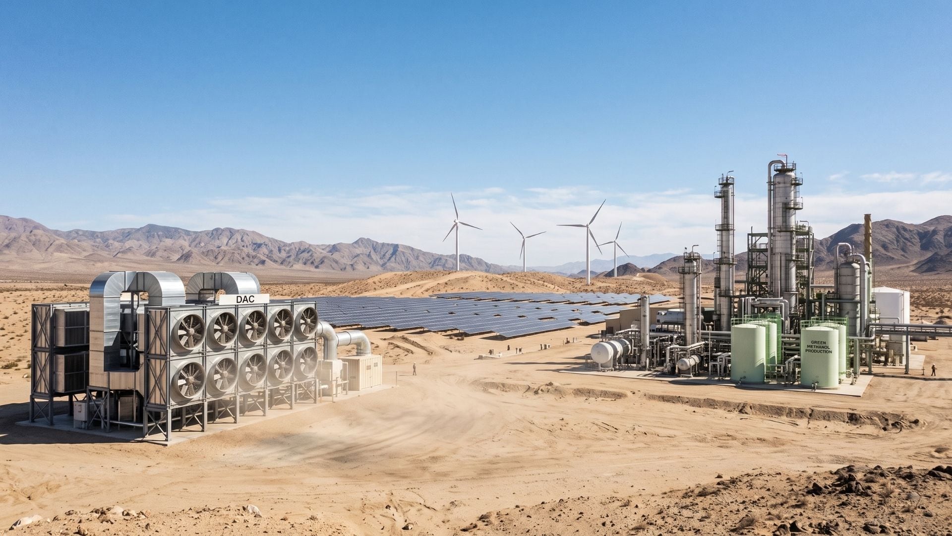 La combinación de energía eólica y solar aparece como un factor clave para reducir los costos de producción del metanol verde hacia 2050 (Imagen Ilustrativa Infobae)